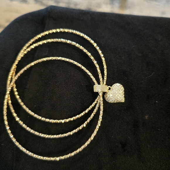 21kgp Dubai Jewlery -Gold Heart Charm Bangle Set - Picture 3 of 7